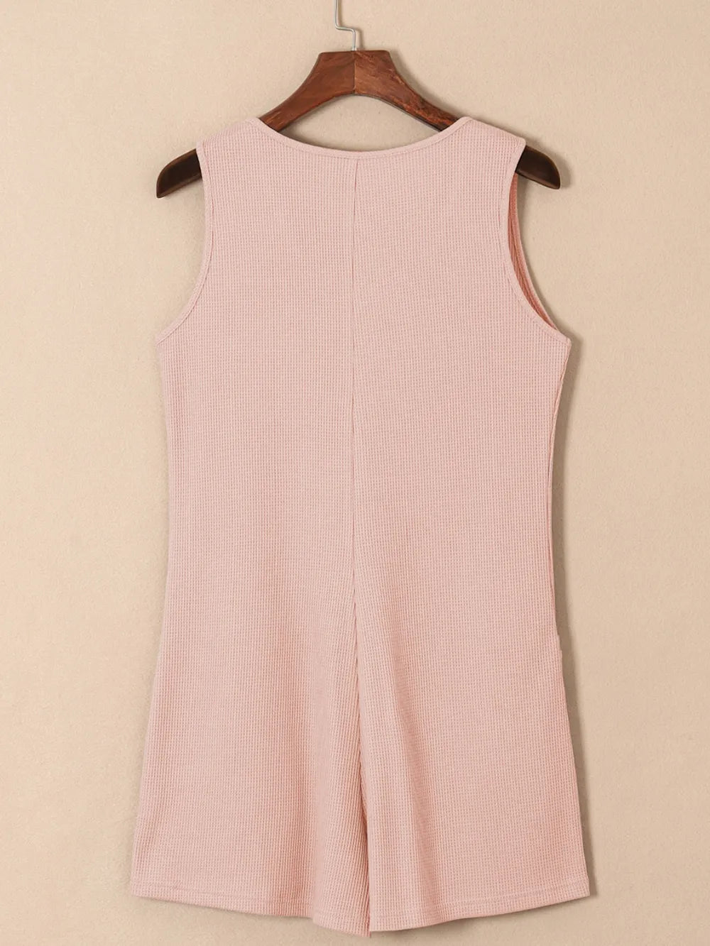 Waffle-Knit Half Button Sleeveless Romper with Pockets - Lilixa.store
