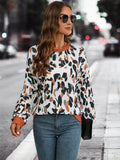 Leopard Round Neck Drop Shoulder Sweatshirt - Lilixa.store