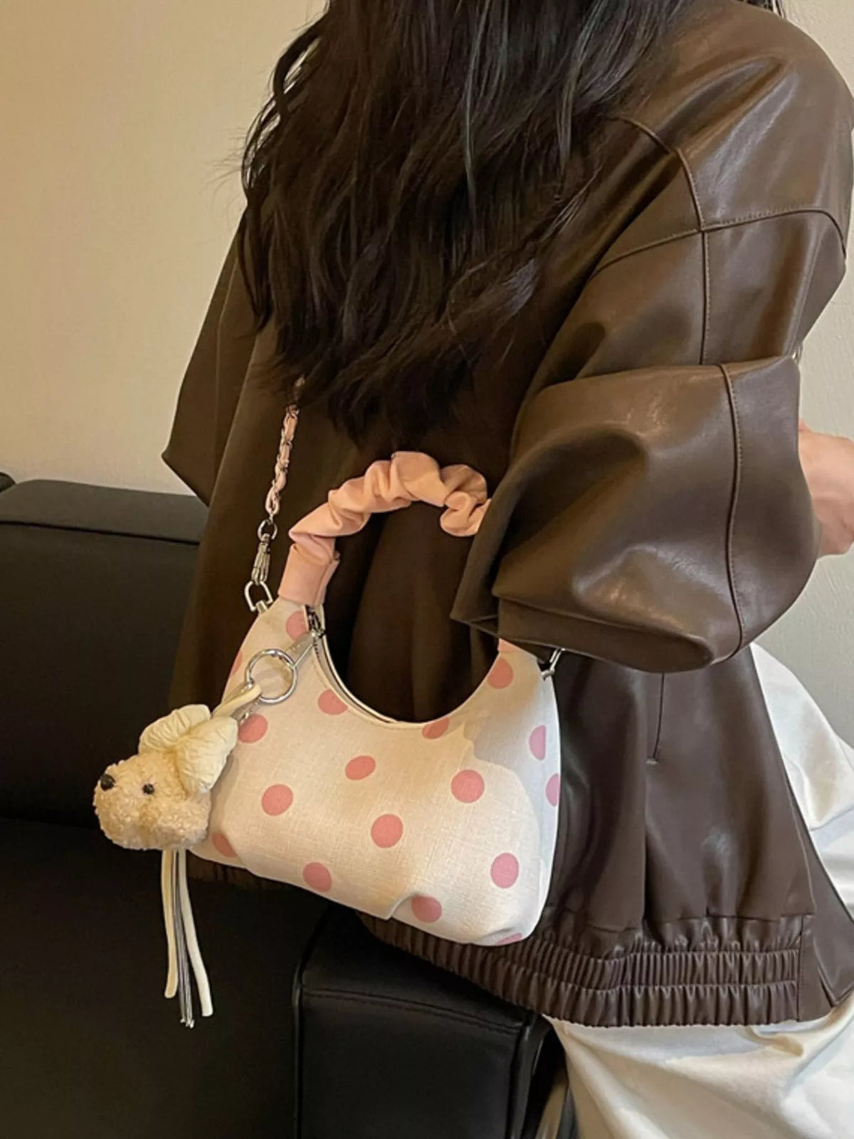 Polka Dot Ruched Handle Crossbody Bag - Lilixa.store