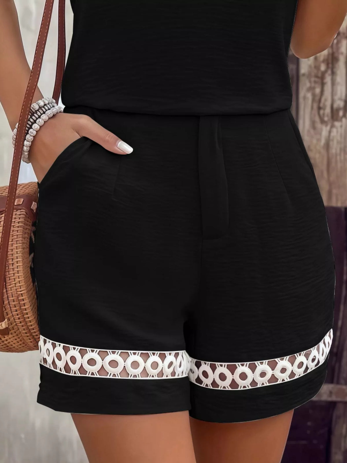 Lace Trim Short Sleeve Top and Shorts Set