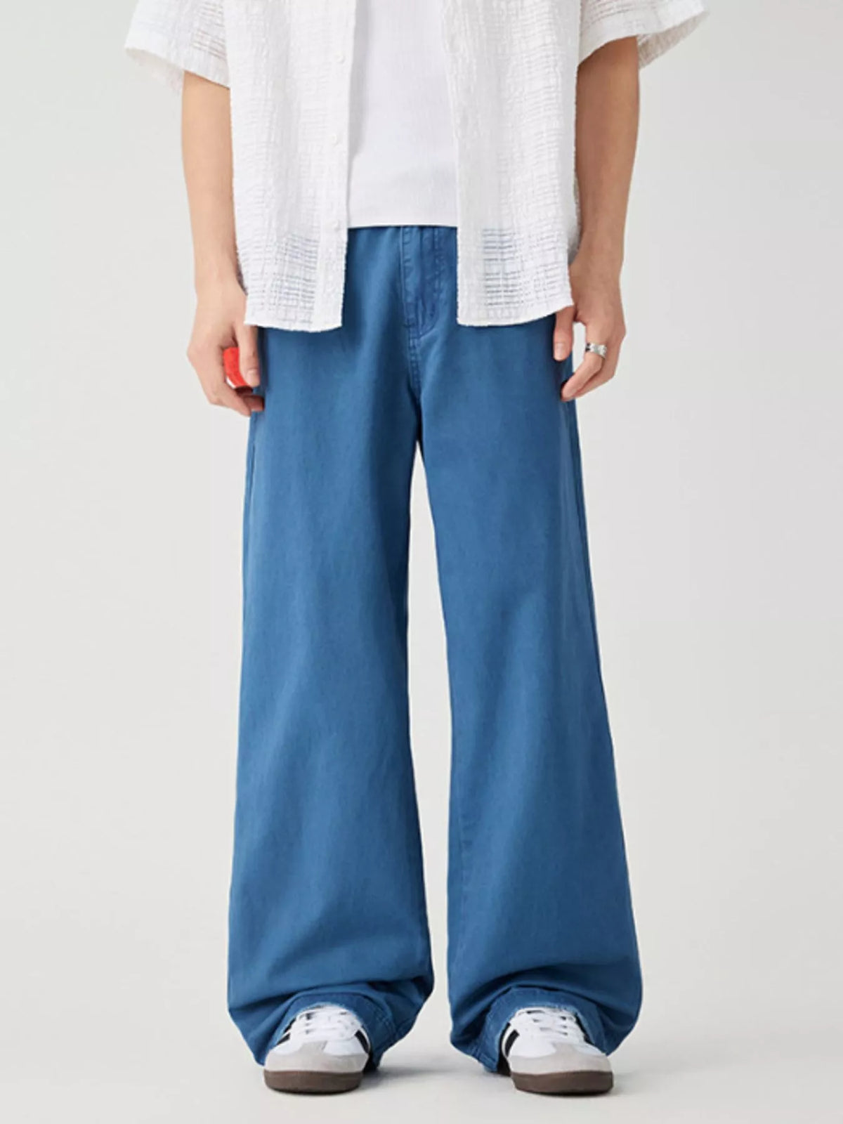 Men's Wide Leg Pants with Pockets in French Blue