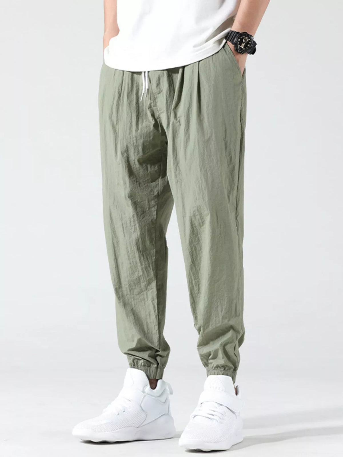 Men's Plus Size Drawstring Loose Fit Joggers in Green
