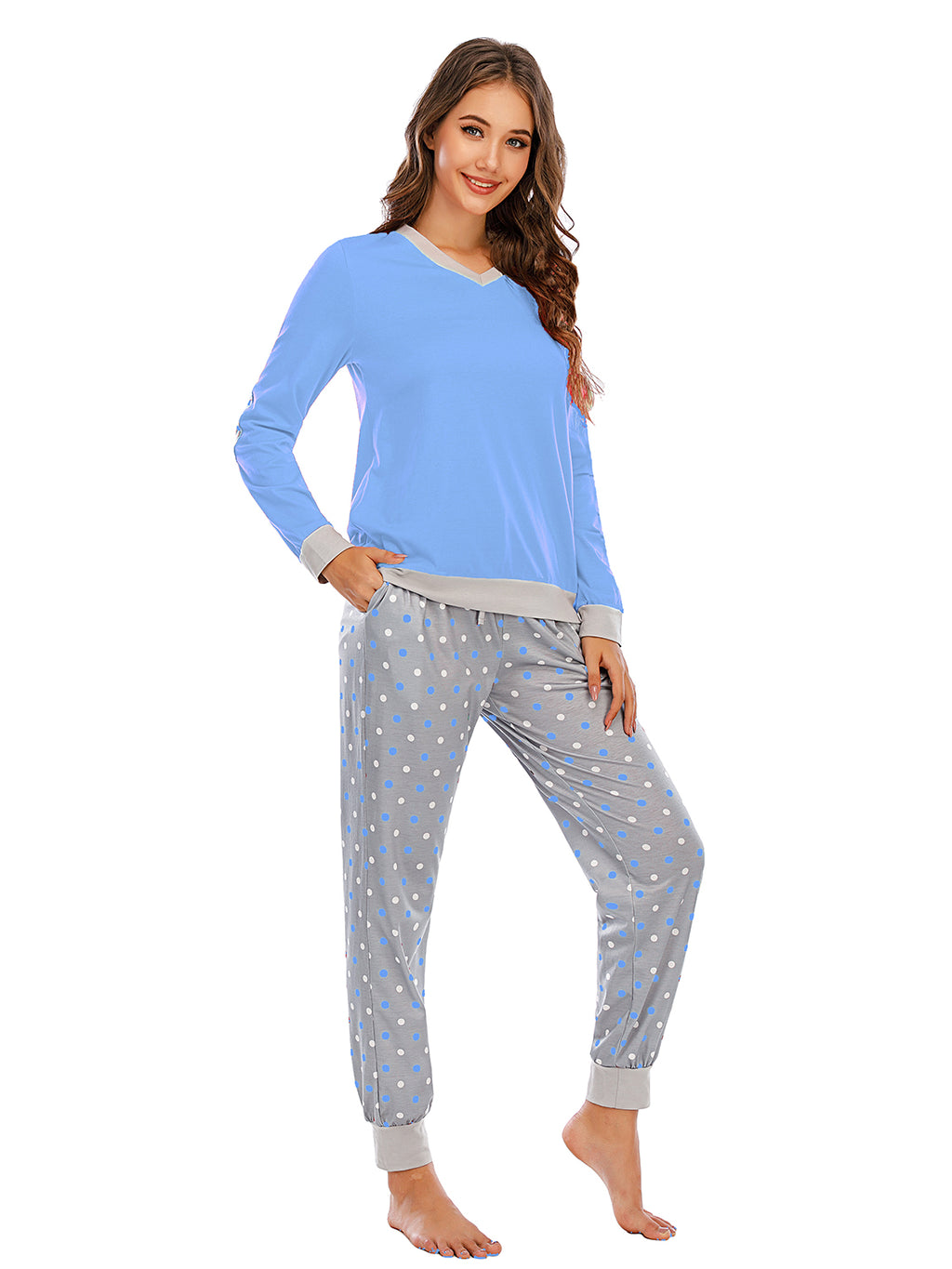 Long Sleeve Top and Polka Dot Pants Set - Lilixa.store