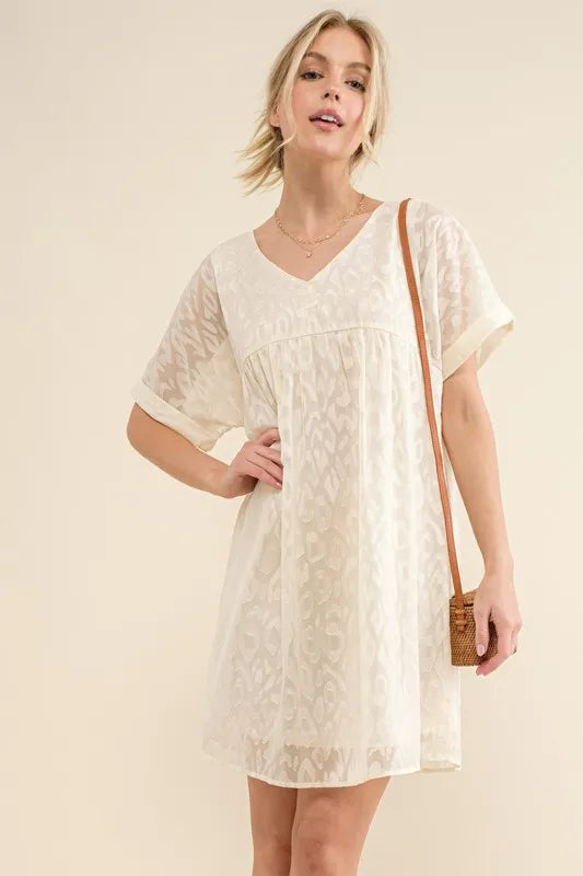 And The Why Woven Leopard Baby Doll Roll-Sleeve Casual Dress - Lilixa.store