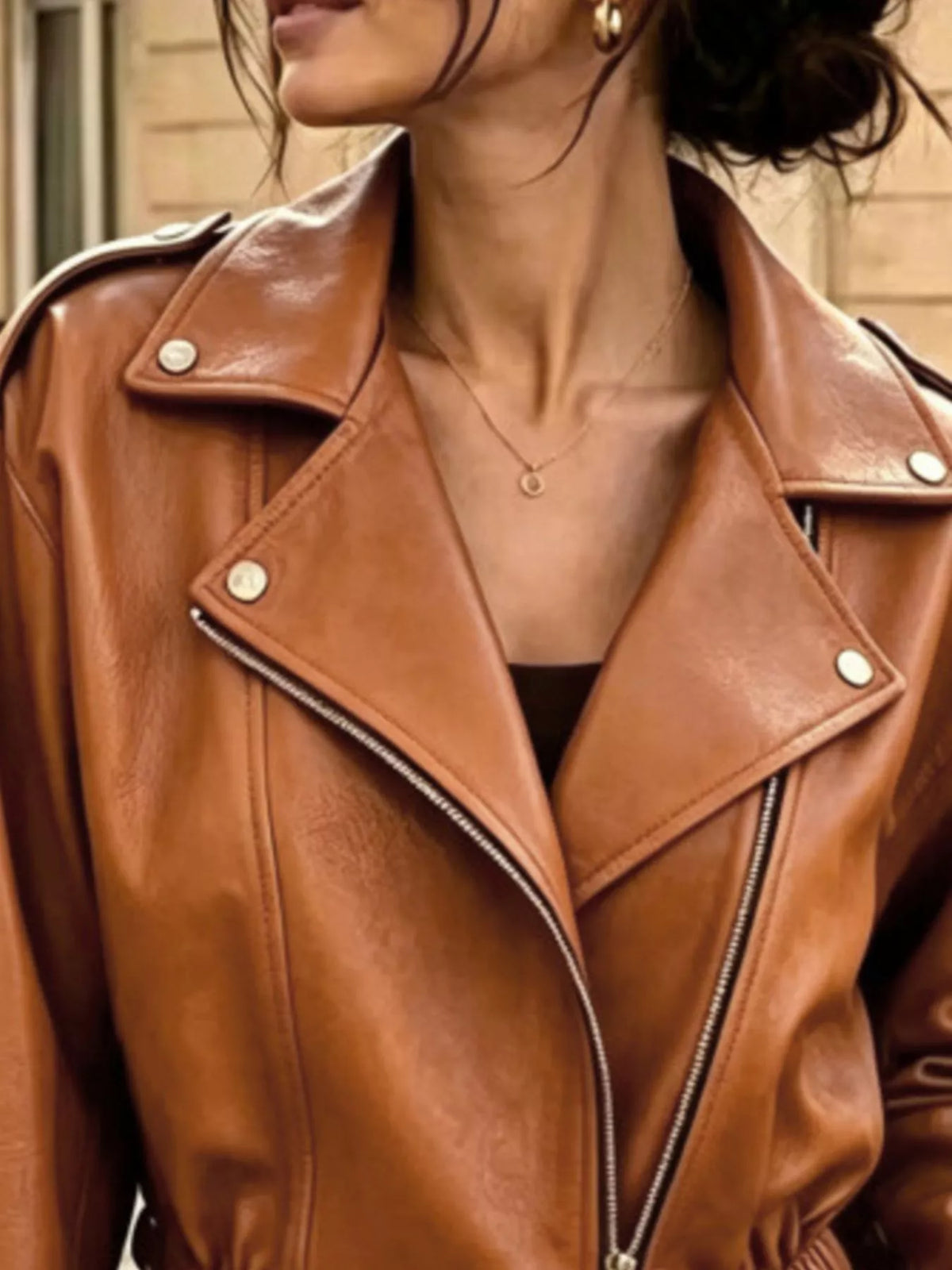 Faux Leather Cropped Biker Jacket, view 2