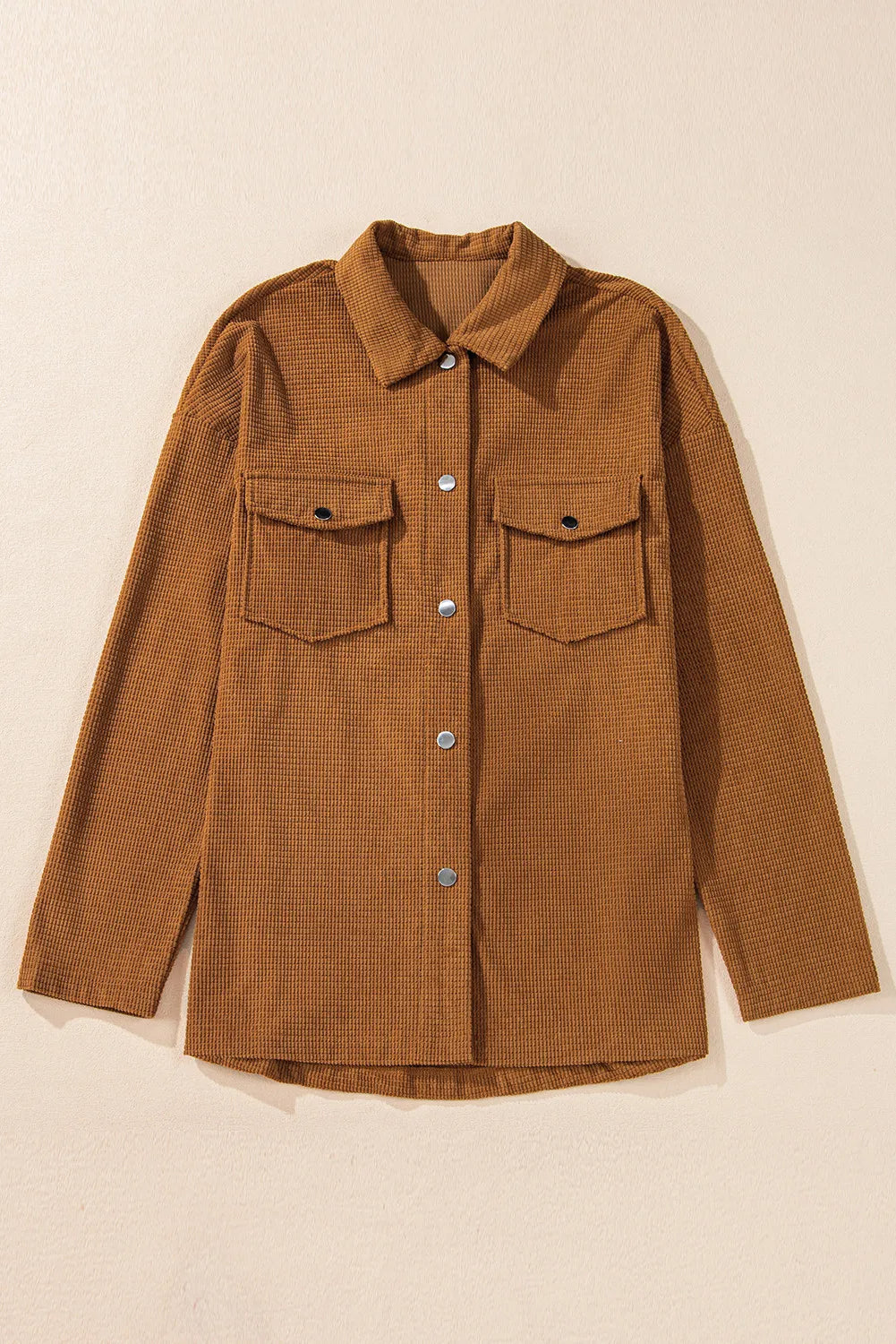 Pocketed Snap Down Long Sleeve Jacket in Brown, view 6