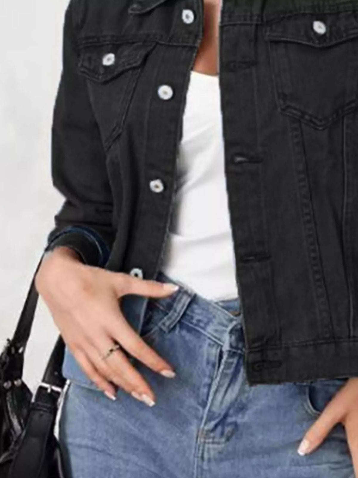 Button Up Long Sleeve Denim Jacket, view 4