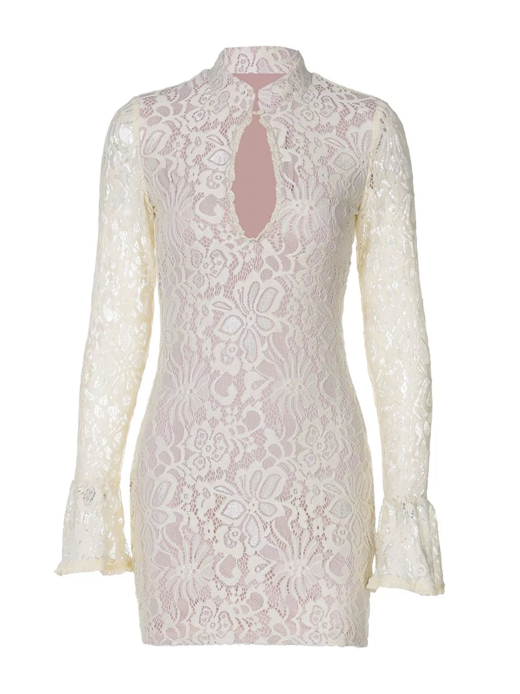 Lace Cutout Long Sleeve Mini Dress - Lilixa.store