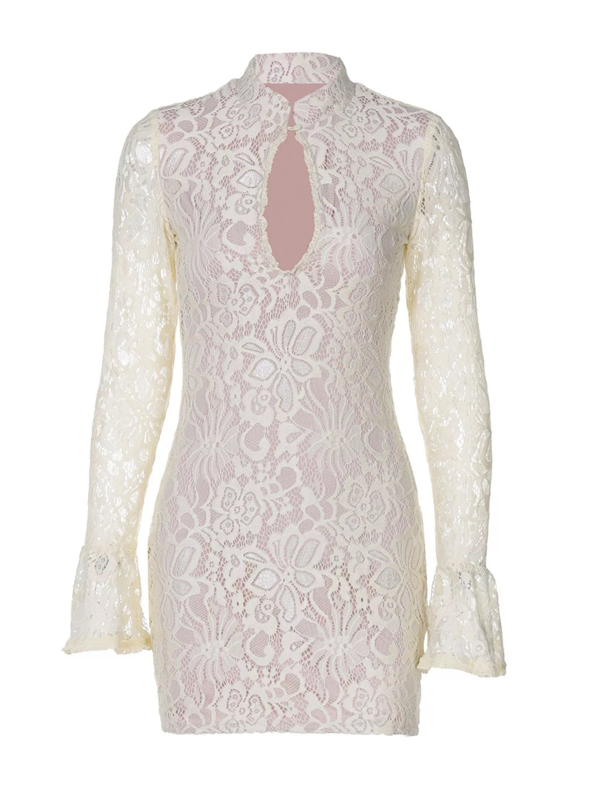 Lace Cutout Long Sleeve Mini Dress - Lilixa.store