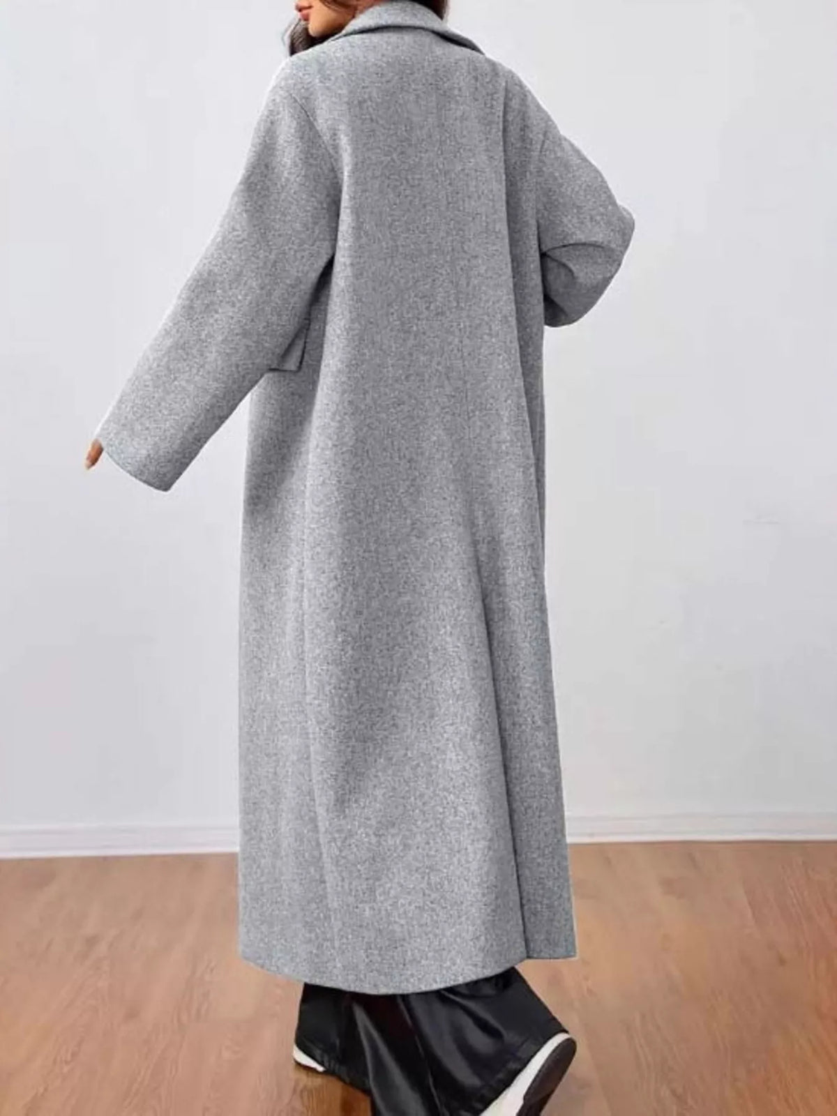 Wool-Blend Longline Overcoat in Gray, view 5