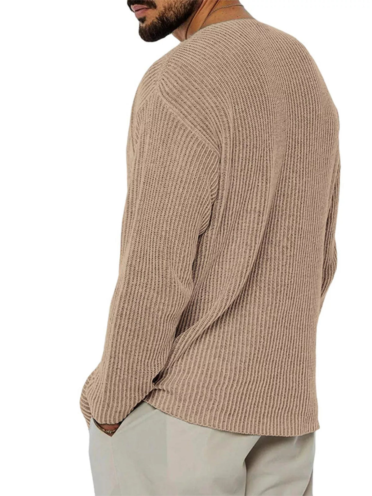 Men's Casual V-Neck Ribbed Knit Sweater - Lilixa.store