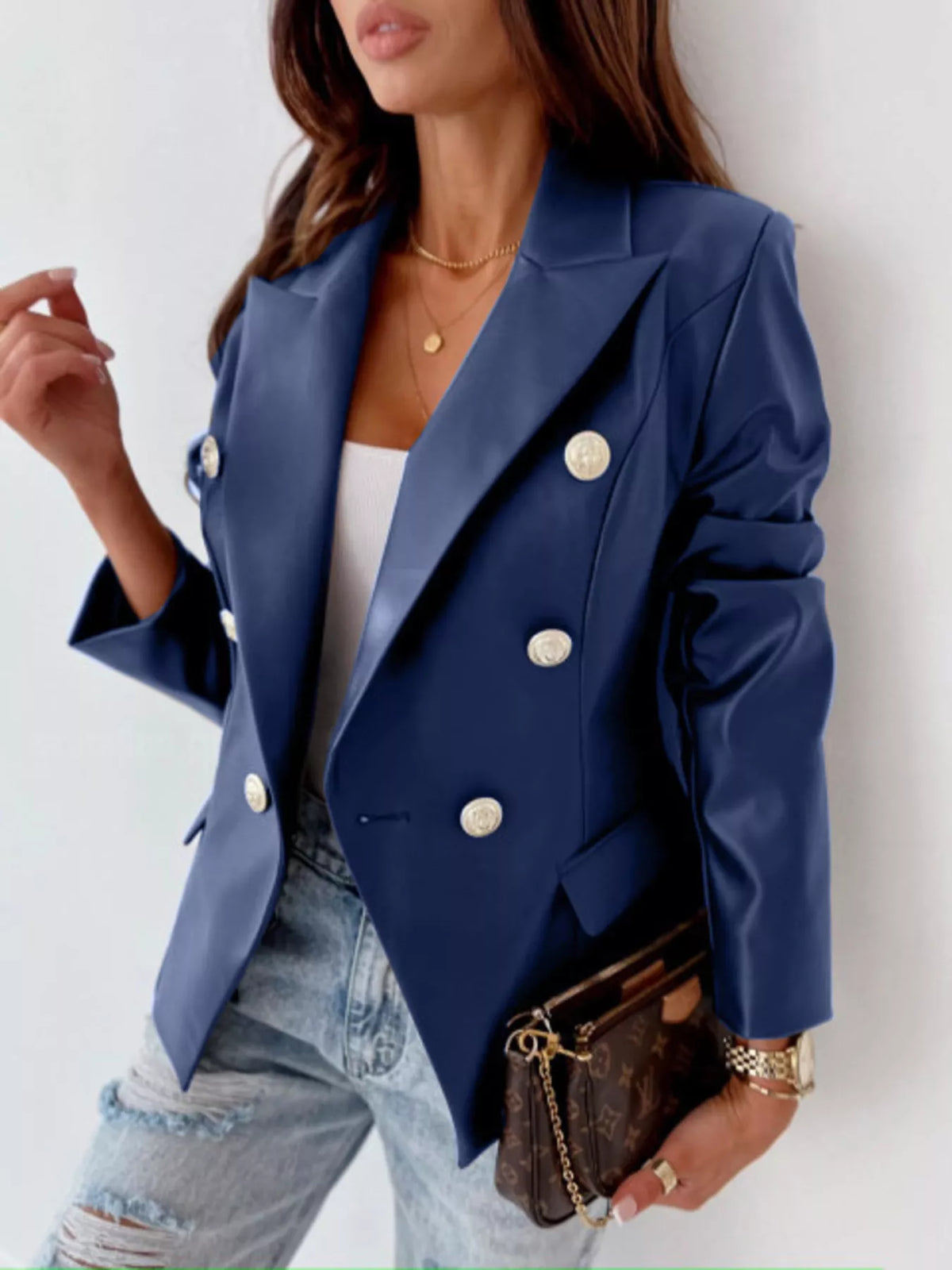 Lapel Collar Leather Blazer - Lilixa.store