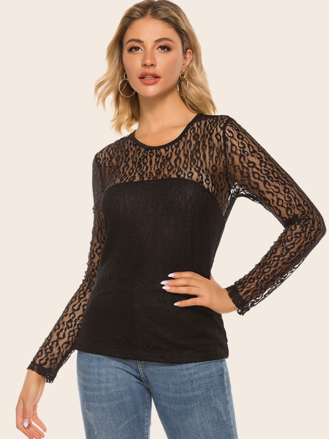 Lace Yoke Spliced Top in Black