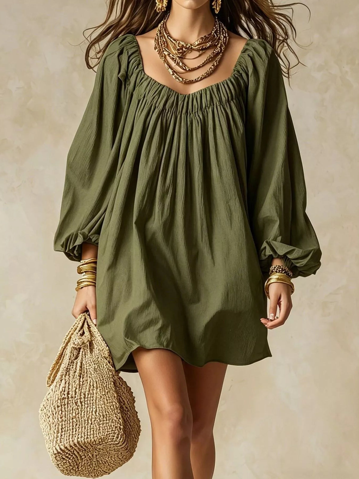 Flowy Balloon Sleeve Mini Dress - Lilixa.store