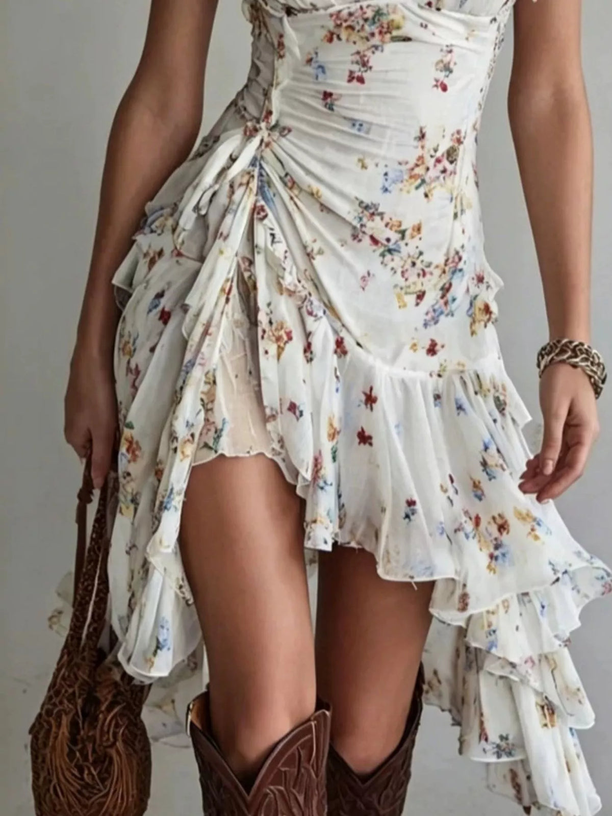 Floral Print Ruffled Hem Dress - Lilixa.store