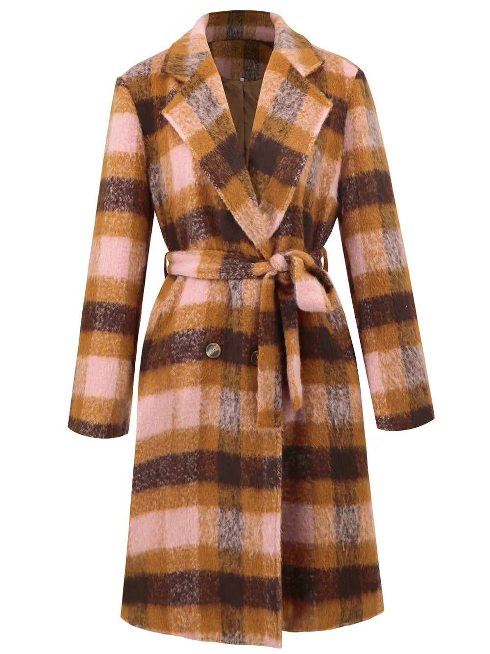 Tied Plaid Collared Neck Coat, view 13
