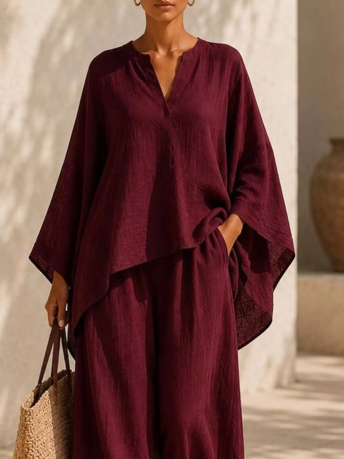 Full Size Loose Fit Top and Wide-Leg Pants Set Plus Size, view 11