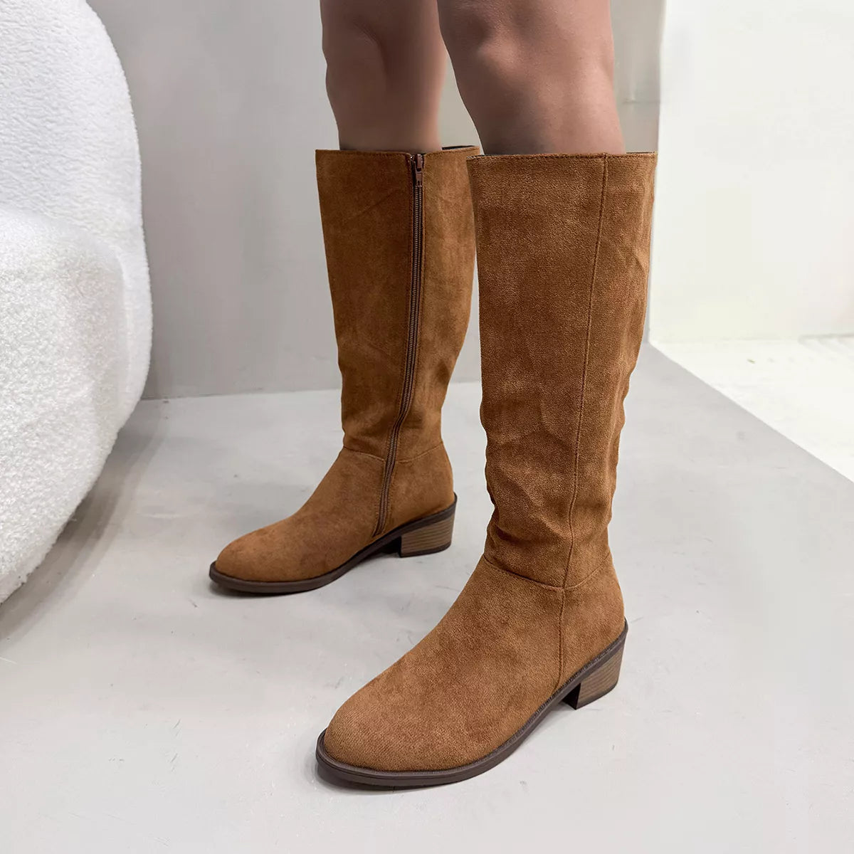 Side Zipper Closure Suede Knee-High Boots - Lilixa.store