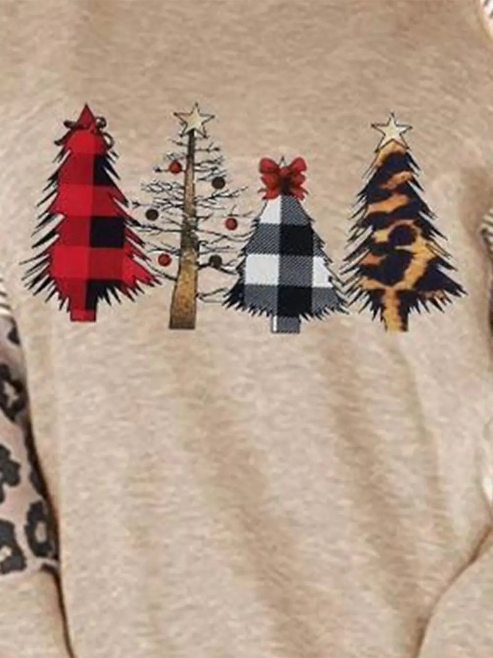 Christmas Tree Graphic Striped Long Sleeve Sweatshirt - Lilixa.store