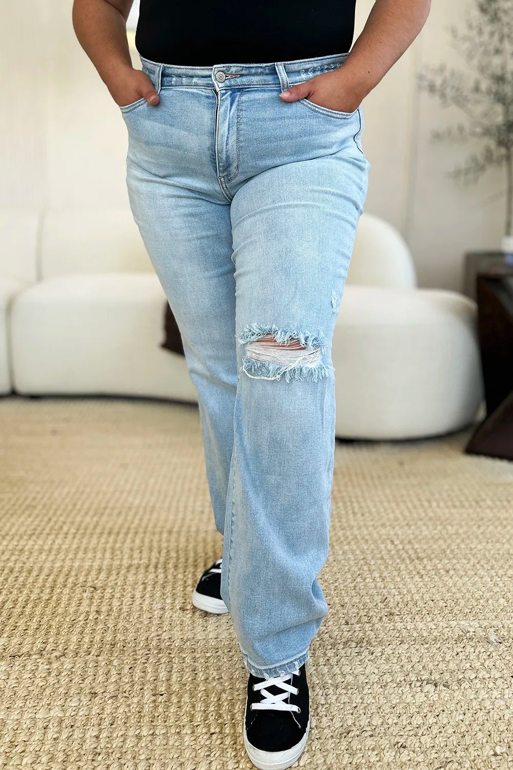 Judy Blue Full Size High Waist Distressed Straight Jeans - Lilixa.store