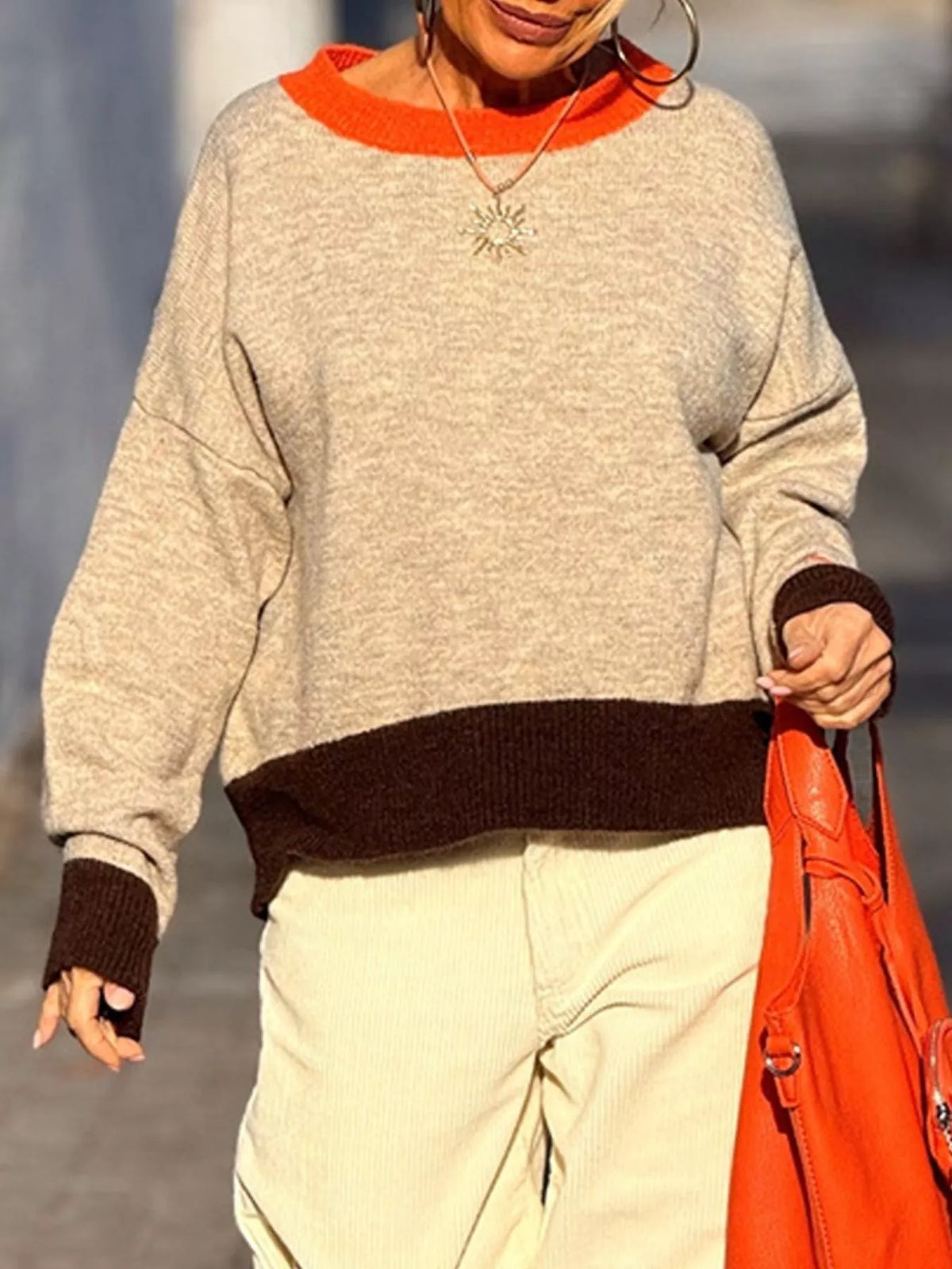 Contrast Trim Crew Neck Sweater