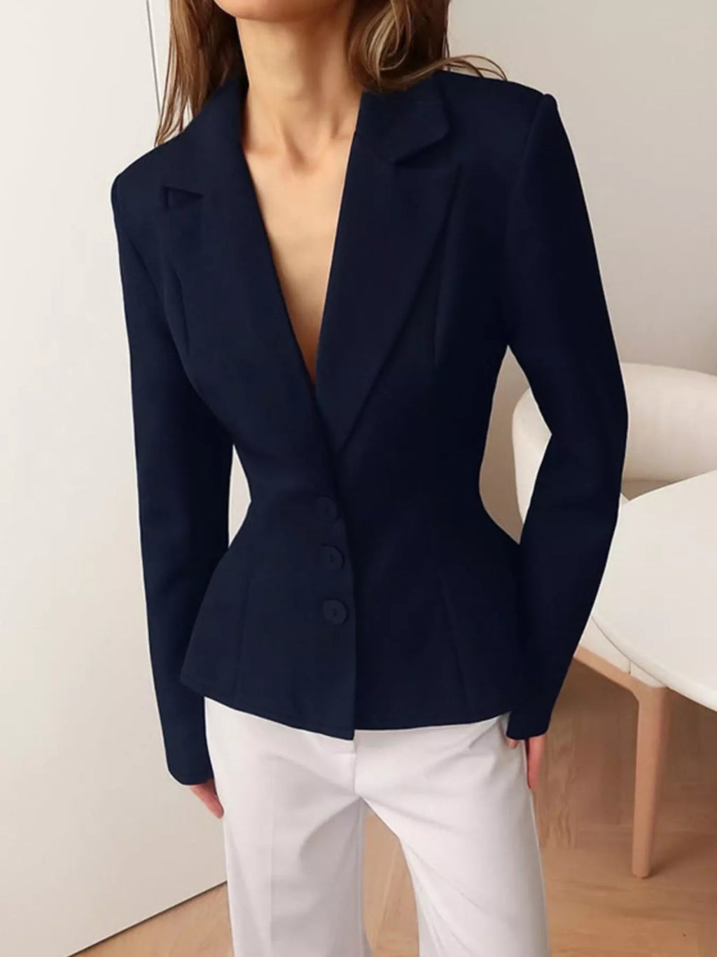Lapel Collar Button Up Blazer - Lilixa.store
