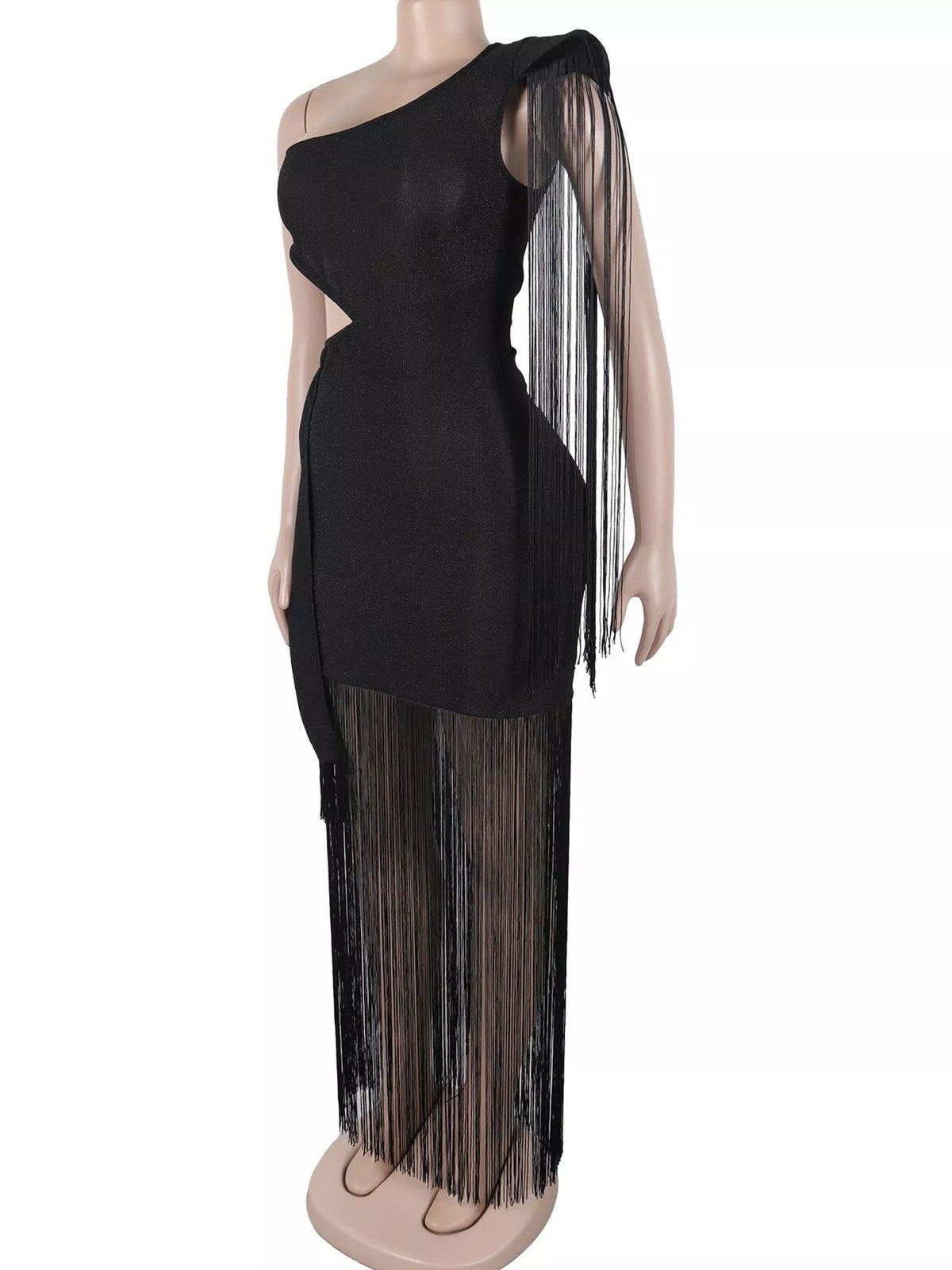 One-Shoulder Cutout Fringe Bodycon Party Dress, view 7