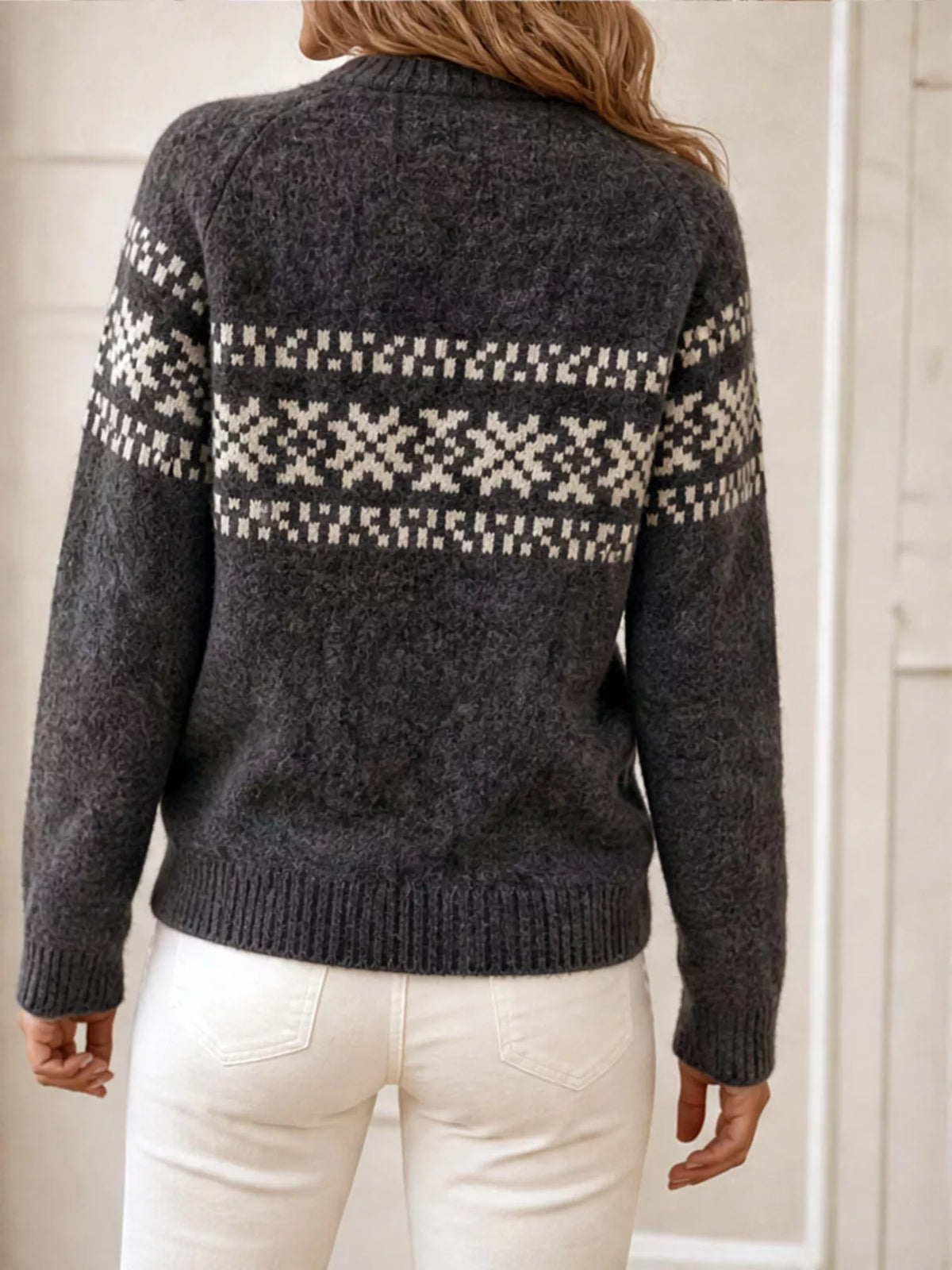 Fair Isle Pattern Crew Neck Sweater, view 3