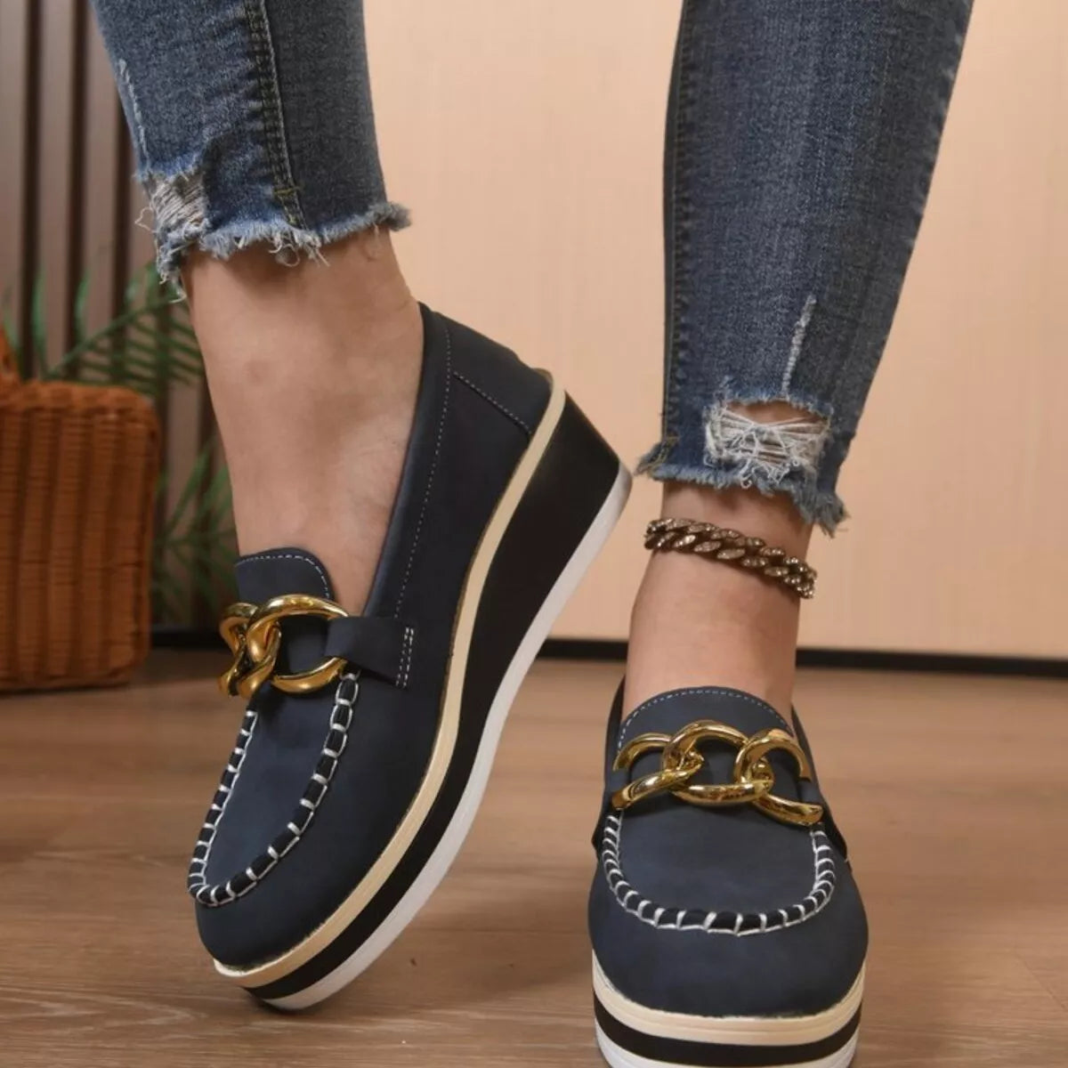 Round Toe Wedge Slip-Ons - Lilixa.store