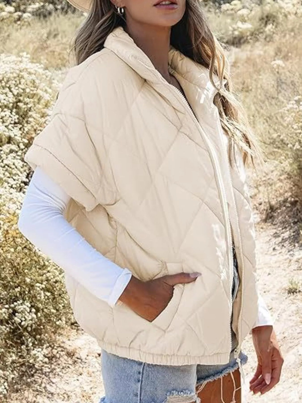 Quilted Zip Up Short Sleeve Winter Coat - Lilixa.store