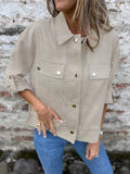 Snap-Down Utility Shacket with Chest Pockets in Khaki