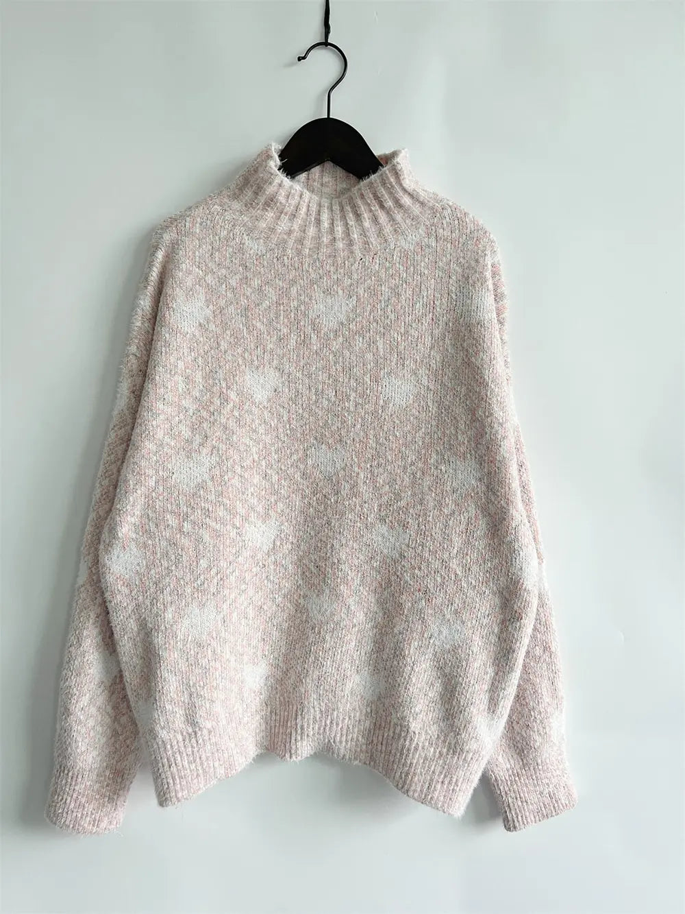Heart Heathered Turtleneck Drop Shoulder Sweater, view 10