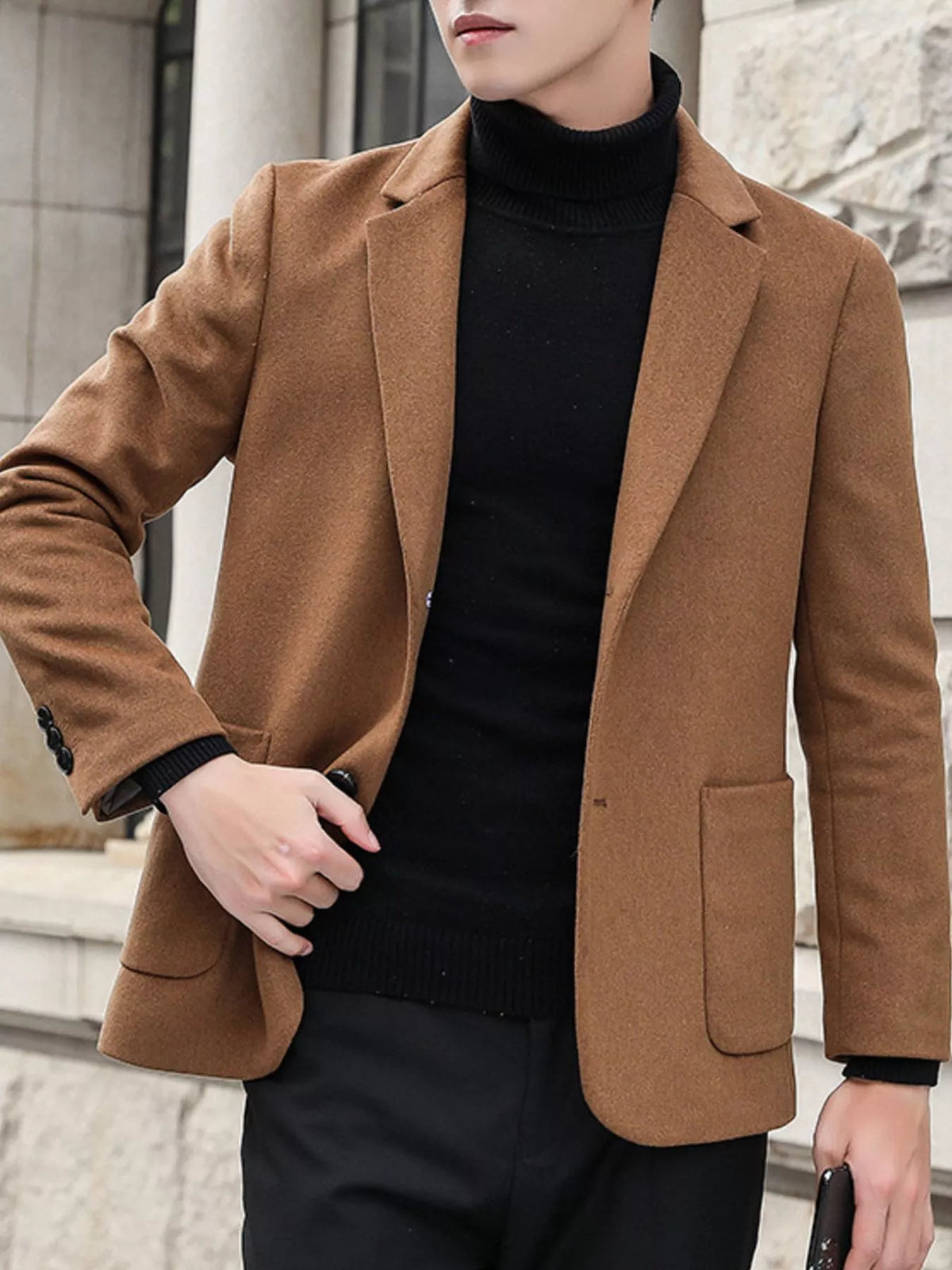 Men's Plus Size Lapel Collar Long Sleeve Blazer in Khaki