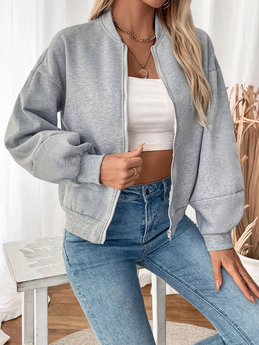 Perfee Zip Up Long Sleeve Sweatshirt - Lilixa.store