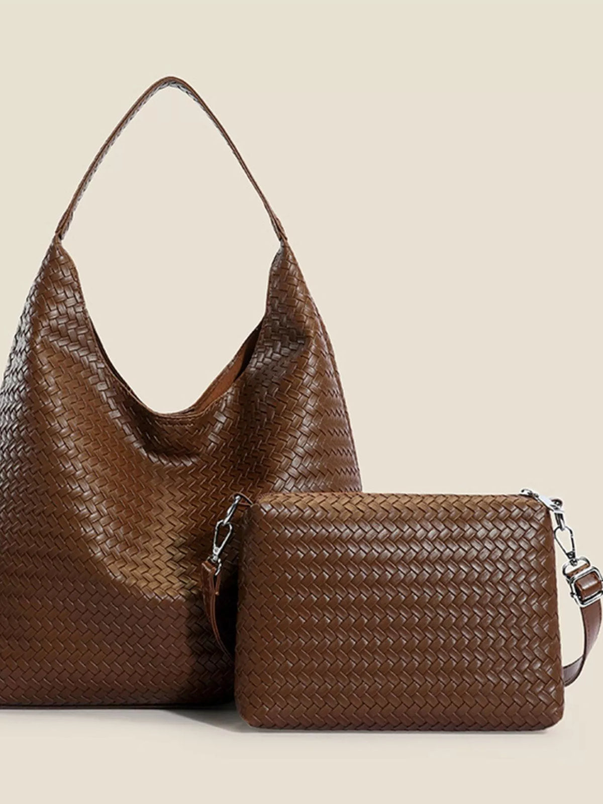Woven Texture Shoulder Bag and Wristlet Set