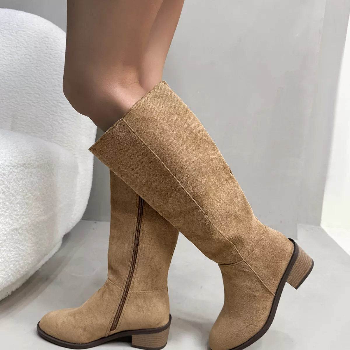 Side Zipper Closure Suede Knee-High Boots - Lilixa.store