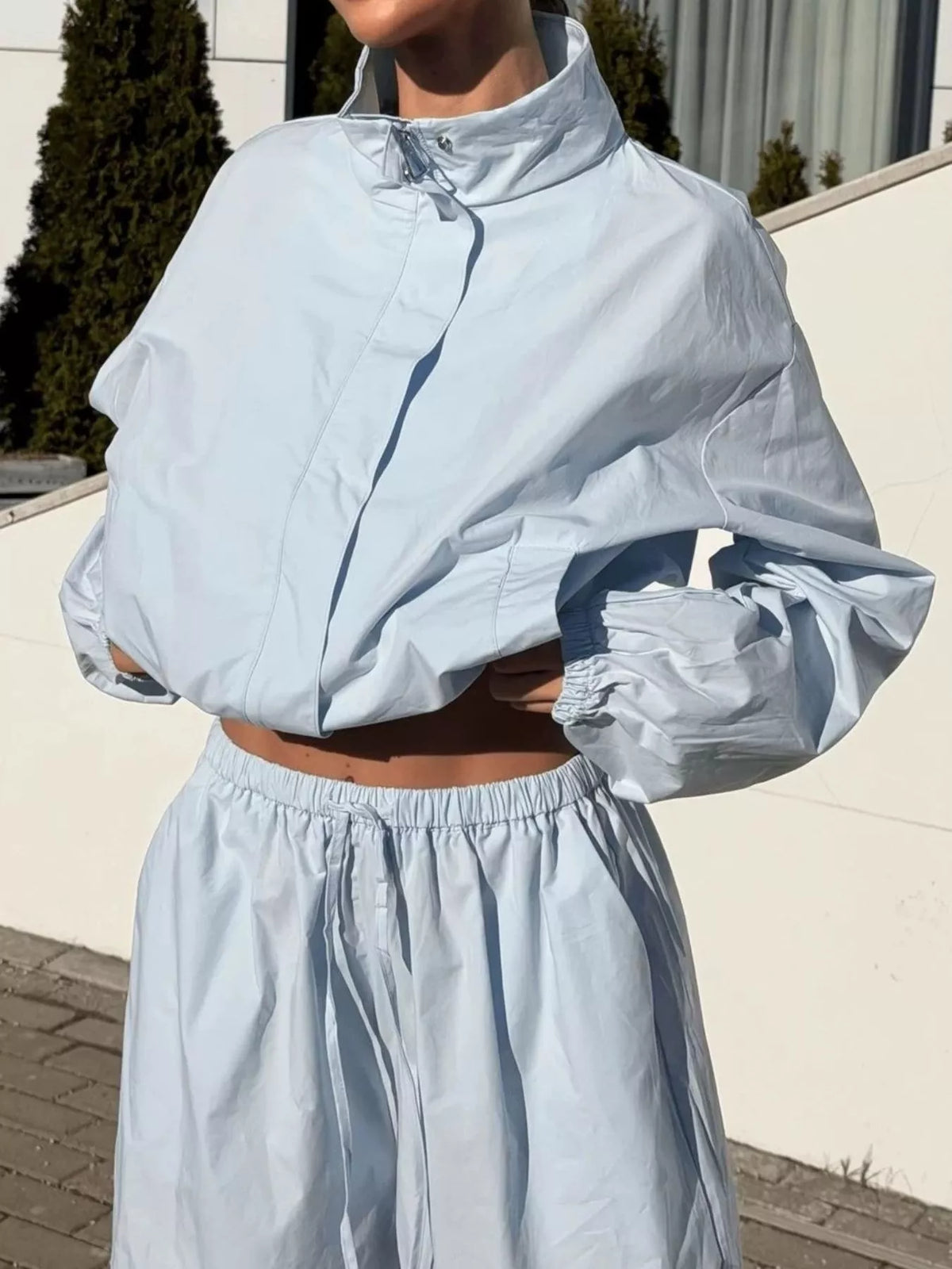 Drawstring Hem Crop Jacket and Wide-Leg Pant Set, view 10