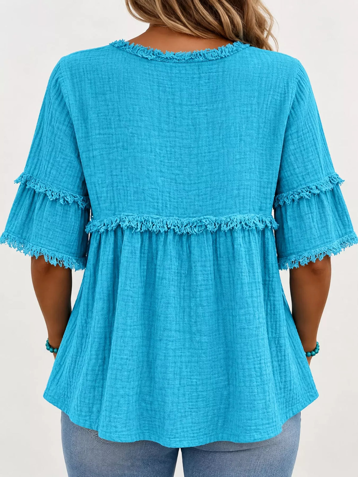 Full Size Frayed Edge Textured Blouse Plus Size, view 22
