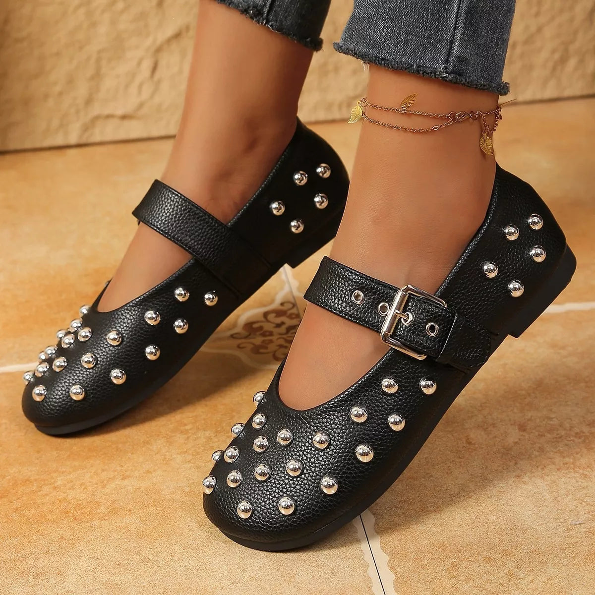 Studded Round Toe Slip-Ons - Lilixa.store