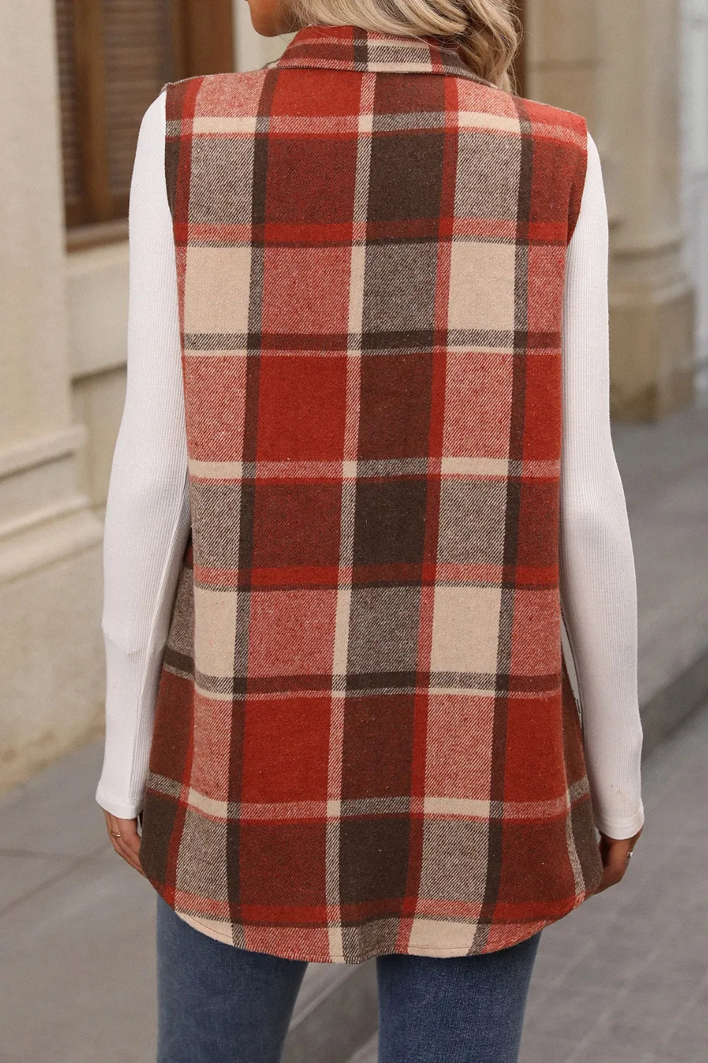 Plaid Button Up Vest Coat - Lilixa.store