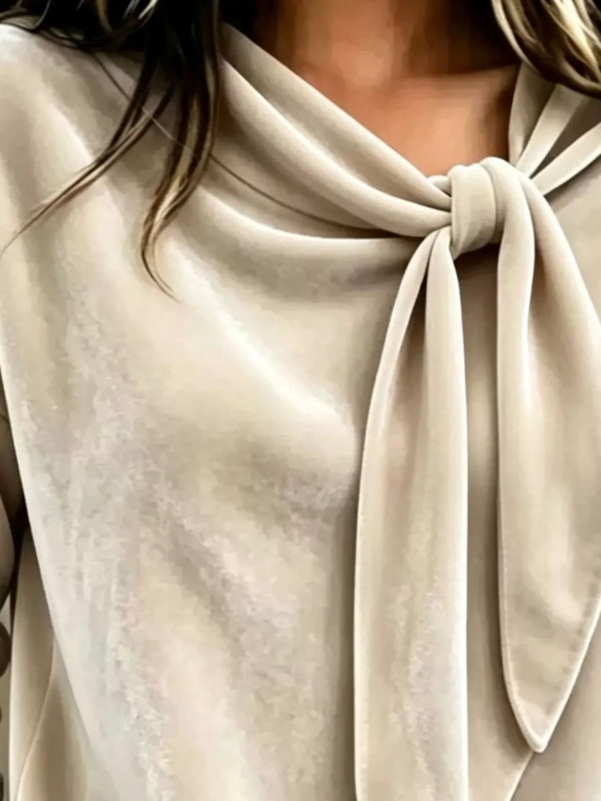 Velvet Tie Front Long Sleeve Sweatshirt - Lilixa.store