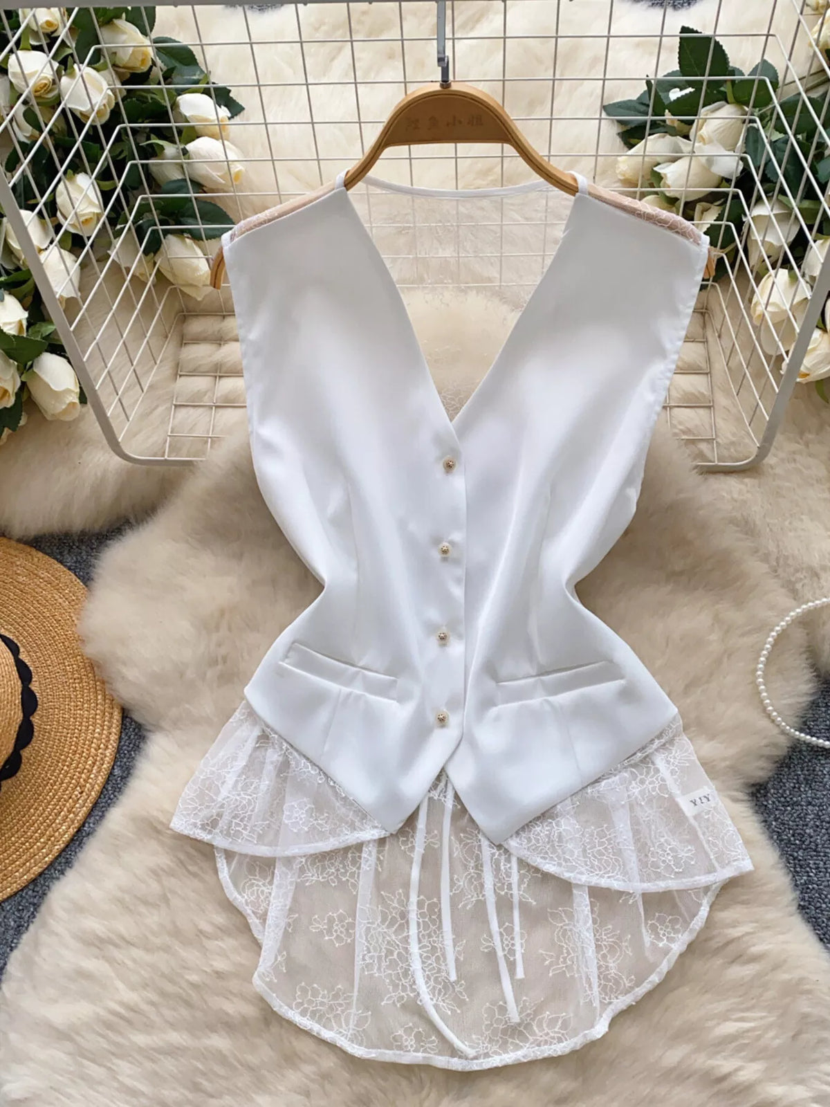 Lace Trimmed Button-Down Vest Coat - Lilixa.store