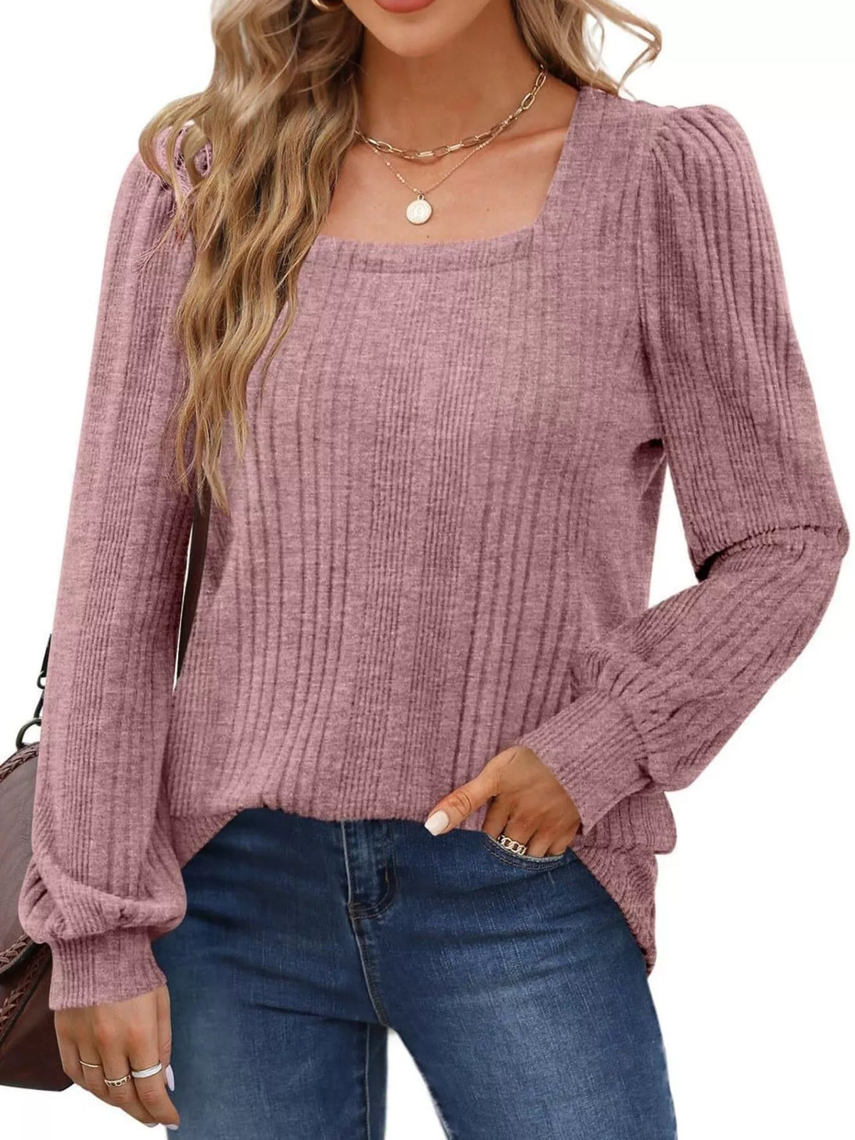 Full Size Square Neck Ribbed Knit Top Plus Size - Lilixa.store