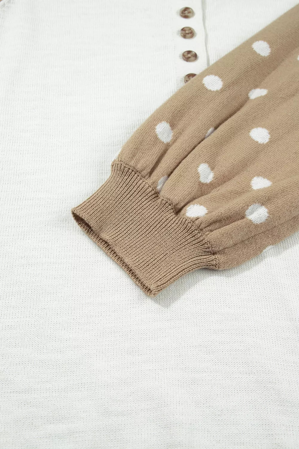 Polka Dot Contrast Long Sleeve Button V Neck Sweater