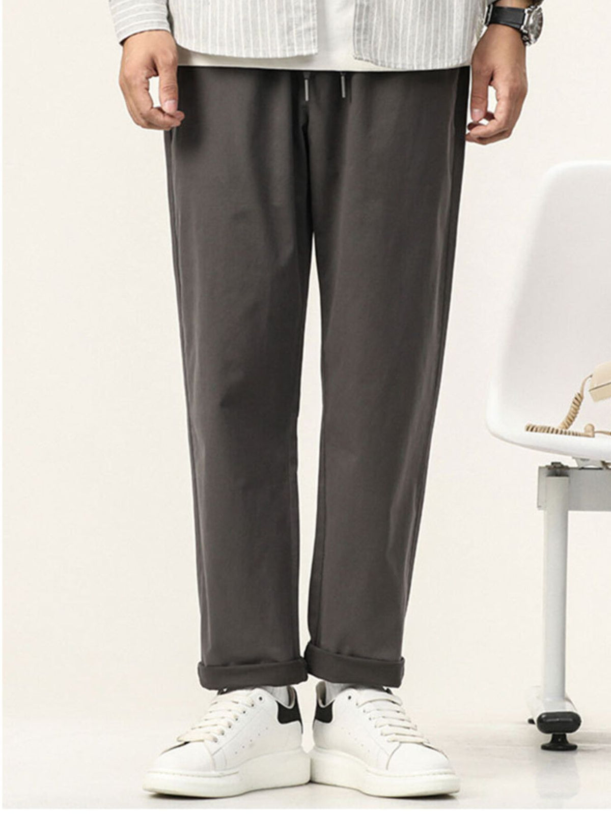 Men's Plus Size Casual Straight-Leg Pants in Dark Gray