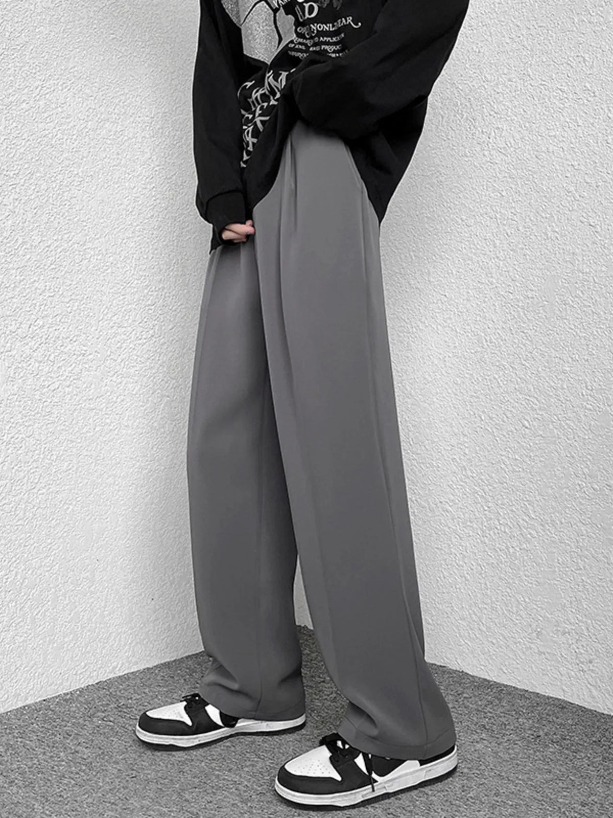 Men's Full Size Wide-Leg Casual Pants Plus Size in Grey
