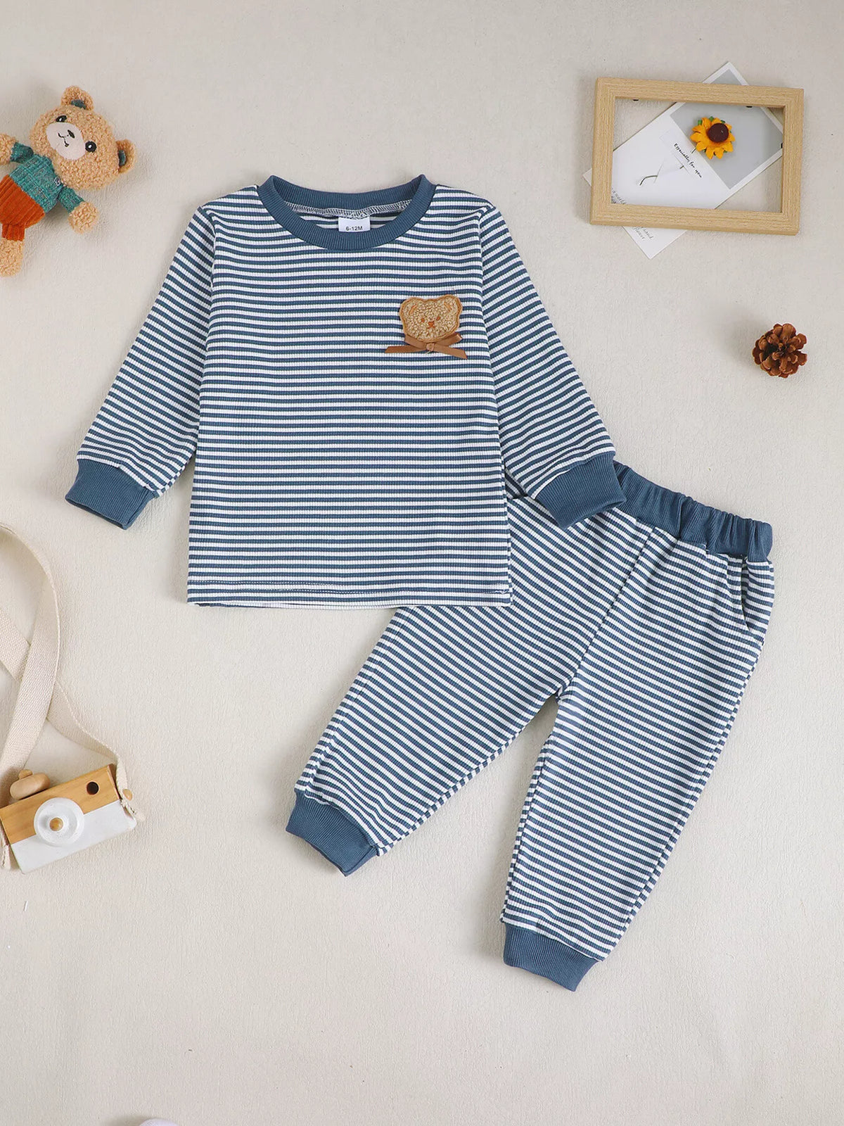 Children's Bear Striped Top and Pants Set - Lilixa.store