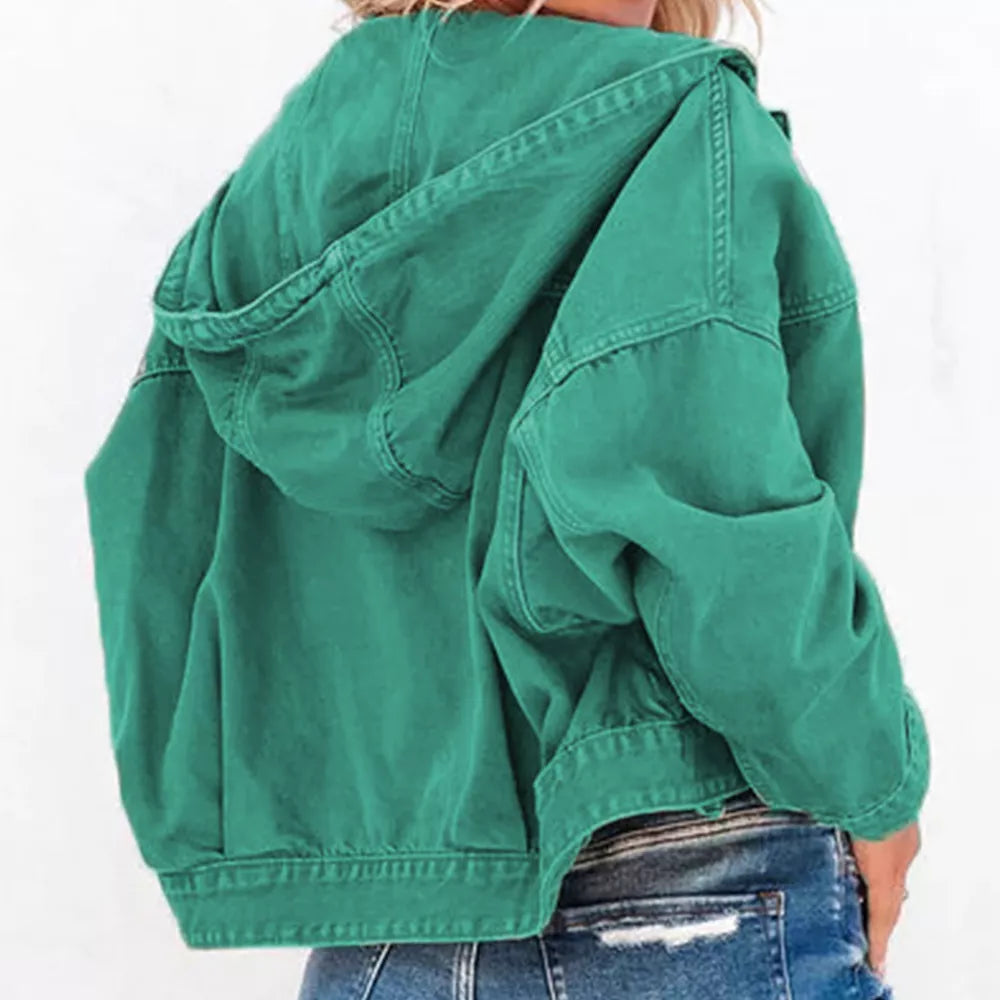 Hooded Dropped Shoulder Denim Jacket - Lilixa.store