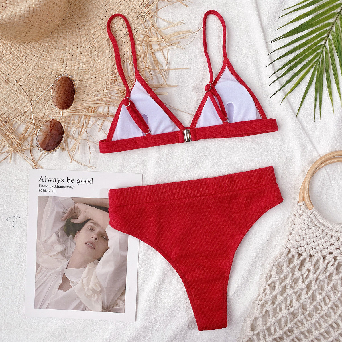Spaghetti Strap Ribbed Bikini Set - Lilixa.store