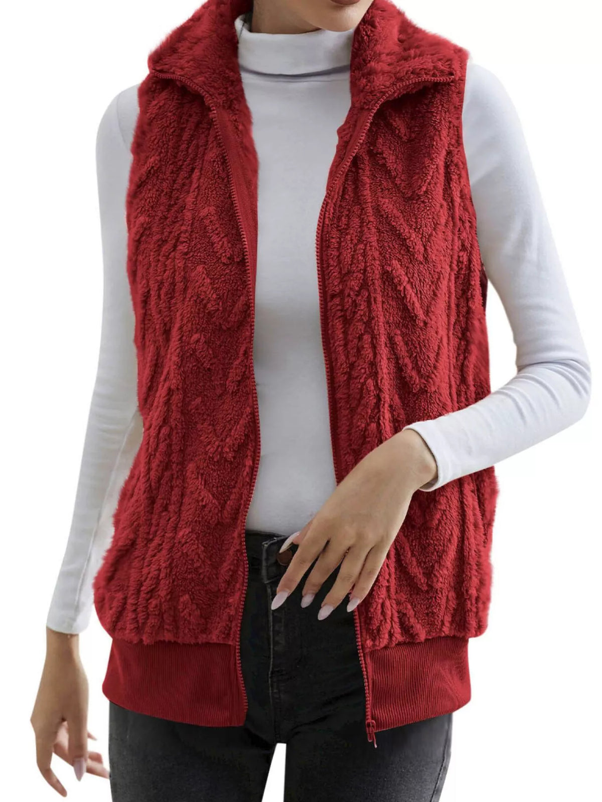 Full Size Cozy Faux Fur Zip-Up Vest Coat Plus Size - Lilixa.store
